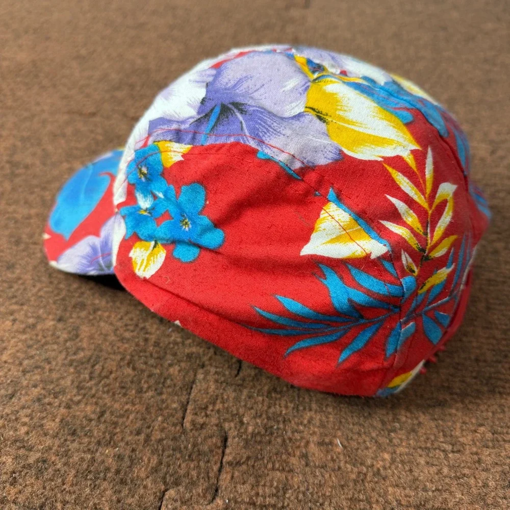 Vintage Wendys Floral Painter Cap Red Tropical‎ Hibiscus Snapback Hat RN 70841